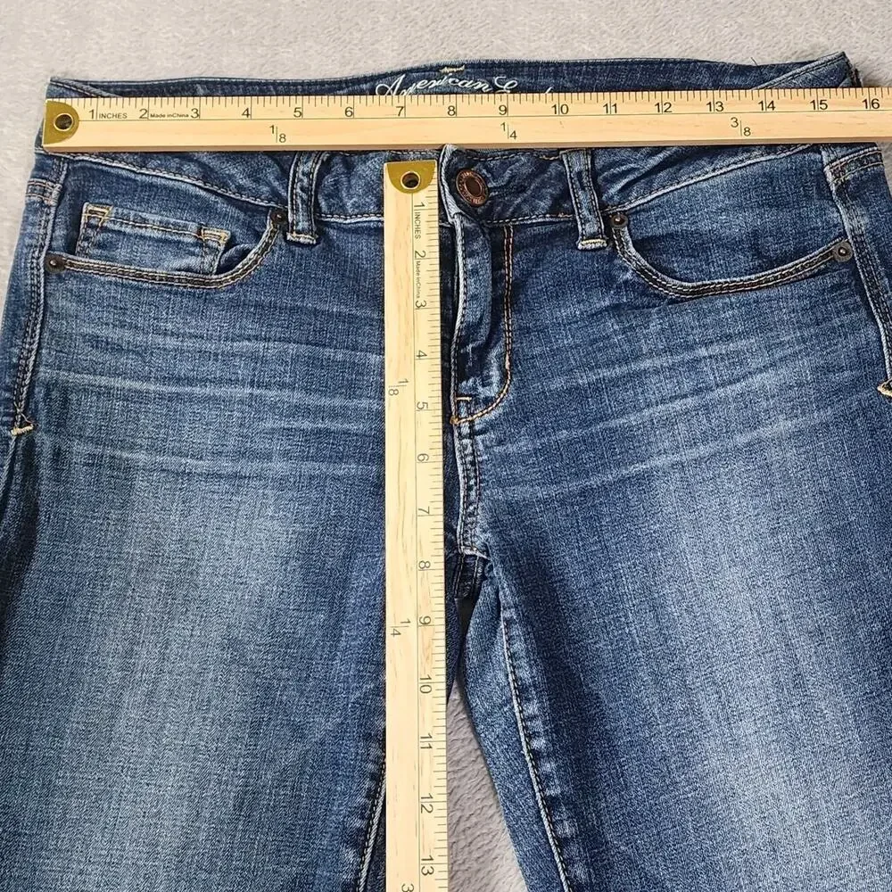 American Eagle Skinny Kick Jeans Bootcut Low Rise Dark Wash Denim Womens Size 10 - Picture 10 of 11